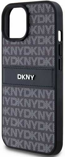 Apple iPhone 15 (6.1) Kılıf DKNY Orjinal Lisanslı 3D Yazılı Repeat Texture Pattern Kapak - Siyah