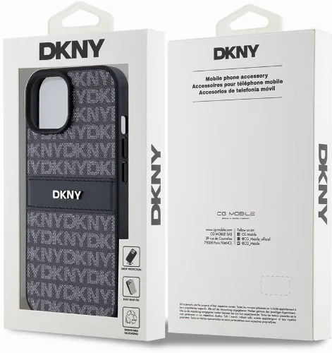 Apple iPhone 15 (6.1) Kılıf DKNY Orjinal Lisanslı 3D Yazılı Repeat Texture Pattern Kapak - Siyah