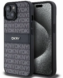 Apple iPhone 15 (6.1) Kılıf DKNY Orjinal Lisanslı 3D Yazılı Repeat Texture Pattern Kapak - Siyah