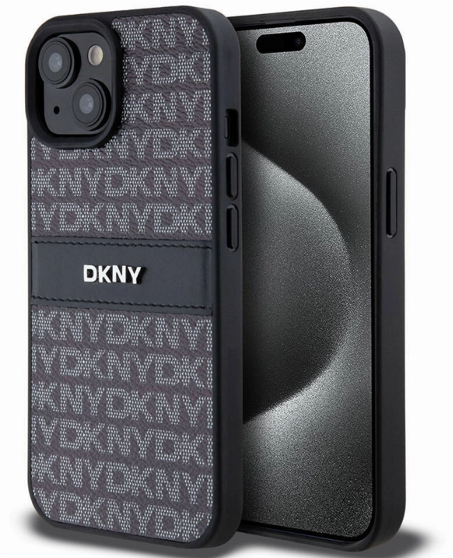 Apple iPhone 15 (6.1) Kılıf DKNY Orjinal Lisanslı 3D Yazılı Repeat Texture Pattern Kapak - Siyah