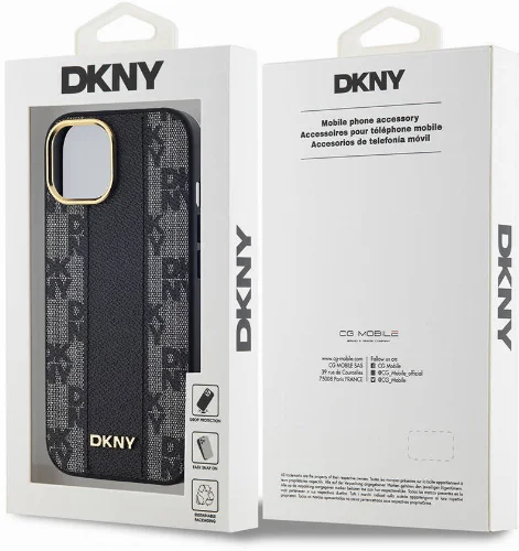 Apple iPhone 15 (6.1) Kılıf DKNY Orjinal Lisanslı MagSafe Şarj Özellikli 3D Yazılı Checkered Pattern Kapak - Siyah