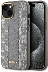 Apple iPhone 15 (6.1) Kılıf DKNY Orjinal Lisanslı MagSafe Şarj Özellikli 3D Yazılı Checkered Pattern Kapak - Krem