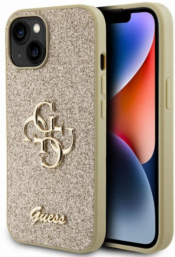 Apple iPhone 15 Kılıf Guess Orjinal Lisanslı 4G Büyük Metal Logolu Glitter Kapak - Siyah