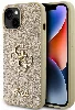 Apple iPhone 15 Kılıf Guess Orjinal Lisanslı 4G Büyük Metal Logolu Glitter Kapak - Gold