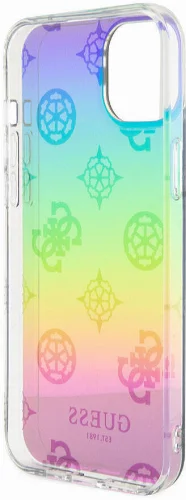 Apple iPhone 15 Kılıf Guess Orjinal Lisanslı Desenli Yazı Logolu Askı İpli Holografik Glitter Peony Kapak - Siyah