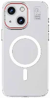 Apple iPhone 15 (6.1) Kılıf Magsafe Şarj Özellikli Standlı Metal Kamera Çerçeveli Mat Recci Glaze Serisi Kapak - Beyaz