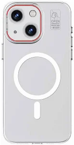 Apple iPhone 15 (6.1) Kılıf Magsafe Şarj Özellikli Standlı Metal Kamera Çerçeveli Mat Recci Glaze Serisi Kapak - Beyaz
