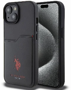 Apple iPhone 15 (6.1) Kılıf U.S. Polo Assn. Orjinal Lisanslı Baskı Logolu PU Kartlıklı Kapak - Siyah