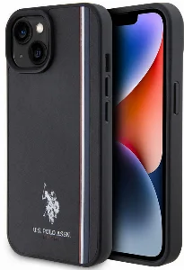 Apple iPhone 15 (6.1) Kılıf U.S. Polo Assn. Orjinal Lisanslı Üç Renk Şerit Tasarımlı Baskı Logolu Kapak - Siyah