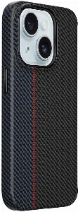 Apple iPhone 15 (6.1) Kılıf Wiwu LCC-107 Karbon Fiber Magsafe Şarj Özellikli Kamera Korumalı Kabon Kapak - Siyah-Mavi