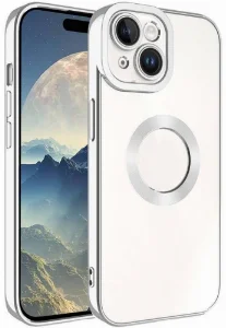 Apple iPhone 15 Plus (6.7) Kılıf Kamera Korumalı Silikon Logo Açık Omega Kapak - Gümüş