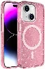 Apple iPhone 15 Plus (6.7) Kılıf Magsafe Şarj Özellikli Parlayan Simli Saydam Renkli Allstar Kapak - Pembe