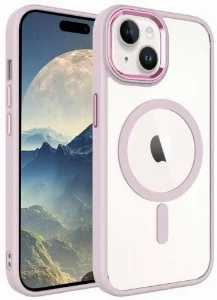 Apple iPhone 15 Plus (6.7) Kılıf Wireless Şarj Özellikli Zore Krom Magsafe Silikon Kapak - Açık Pembe