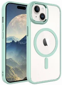 Apple iPhone 15 Plus (6.7) Kılıf Wireless Şarj Özellikli Zore Krom Magsafe Silikon Kapak - Yeşil