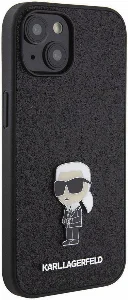Apple iPhone 15 Plus Kılıf Karl Lagerfeld İkonik Fixed Glitter Metal Logo Orjinal Lisanslı Kapak - Siyah