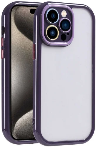 Apple iPhone 15 Pro (6.1) Kılıf Kamera Korumalı Renkli Kenar ve Çerçeve Tasarımlı Vitamin Kapak - Koyu Mor