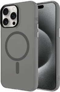 Apple iPhone 15 Pro (6.1) Kılıf Magsafe Şarj Özellikli Buzlu Transparan C-Pro Sert Kapak - Koyu Gri
