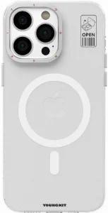 Apple iPhone 15 Pro (6.1) Kılıf Magsafe Şarj Özellikli Standlı YoungKit Hermit Bracket Serisi Kapak - Beyaz