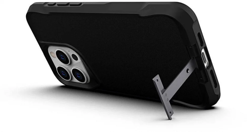 Apple iPhone 15 Pro (6.1) Kılıf Standlı TPU Kenarları Esnek Mat T-Max Kapak - Siyah