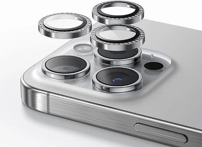 Apple iPhone 15 Pro Casebang Gem Kamera Lens Koruyucu - Gümüş