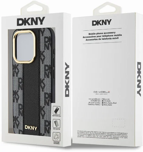 Apple iPhone 15 Pro (6.1) Kılıf DKNY Orjinal Lisanslı Magsafe Şarj Özellikli 3D Yazılı Checkered Pattern Kapak - Krem