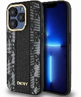 Apple iPhone 15 Pro (6.1) Kılıf DKNY Orjinal Lisanslı Magsafe Şarj Özellikli 3D Yazılı Checkered Pattern Kapak - Siyah