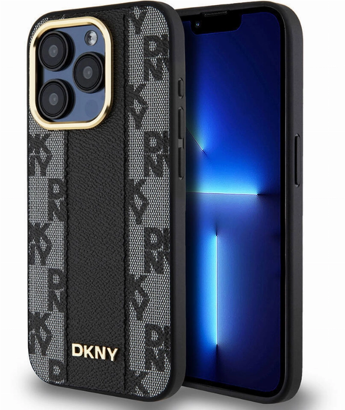 Apple iPhone 15 Pro (6.1) Kılıf DKNY Orjinal Lisanslı Magsafe Şarj Özellikli 3D Yazılı Checkered Pattern Kapak - Siyah