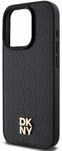 Apple iPhone 15 Pro (6.1) Kılıf DKNY Orjinal Lisanslı Magsafe Şarj Özellikli 3D Yazılı Repeat Pattern Kapak - Siyah