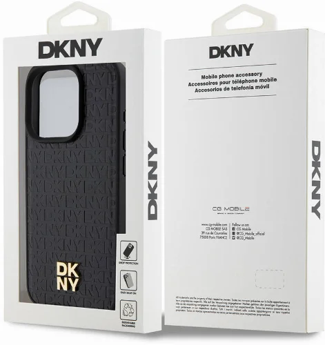 Apple iPhone 15 Pro (6.1) Kılıf DKNY Orjinal Lisanslı Magsafe Şarj Özellikli 3D Yazılı Repeat Pattern Kapak - Siyah