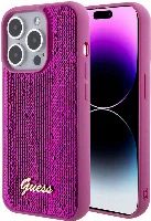 Apple iPhone 15 Pro Kılıf Guess Orjinal Lisanslı Pullu Arka Yüzey Metal Yazı Logolu Sequin Script Kapak - Pembe