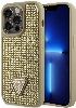 Apple iPhone 15 Pro Kılıf Guess Orjinal Lisanslı Taşlı Arka Yüzey Üçgen Logolu Kapak - Gold