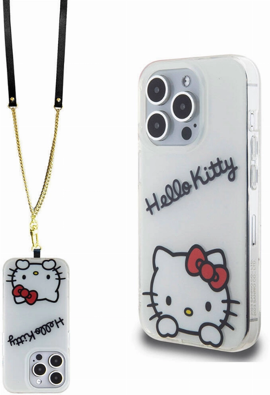 Apple iPhone 15 Pro (6.1) Kılıf Hello Kitty Orjinal Lisanslı Askılı Yazı ve İkonik Logolu Daydreaming Kapak - Beyaz