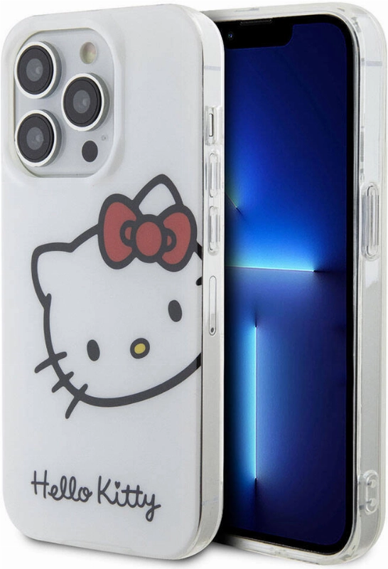 Apple iPhone 15 Pro (6.1) Kılıf Hello Kitty Orjinal Lisanslı Yazı ve İkonik Logolu Kitty Head Kapak - Beyaz