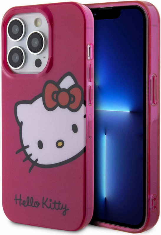 Apple iPhone 15 Pro (6.1) Kılıf Hello Kitty Orjinal Lisanslı Yazı ve İkonik Logolu Kitty Head Kapak - Pembe