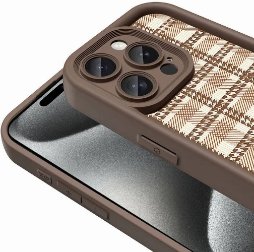 Apple iPhone 15 Pro (6.1) Kılıf Kamera Korumalı Baskılı Arka Yüzey Klas Kapak - Koyu Kahve