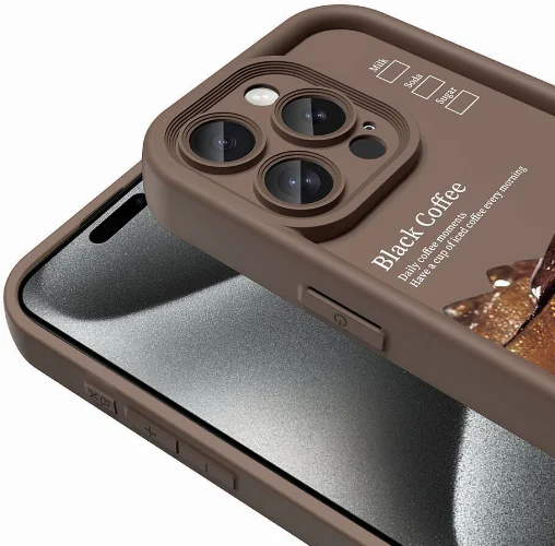 Apple iPhone 15 Pro (6.1) Kılıf Kamera Korumalı Baskılı Arka Yüzey Klas Kapak - Açık Kahve