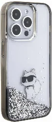 Apple iPhone 15 Pro (6.1) Kılıf Karl Lagerfeld Choupette Sıvılı Glitter Orjinal Lisanslı Kapak - Şeffaf