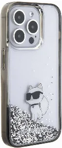 Apple iPhone 15 Pro (6.1) Kılıf Karl Lagerfeld Choupette Sıvılı Glitter Orjinal Lisanslı Kapak - Şeffaf