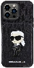 Apple iPhone 15 Pro (6.1) Kılıf Karl Lagerfeld Standlı Kartlıklı Saffiano Monogram İkonik Metal Logo Orjinal Lisanslı Kapak - Siyah