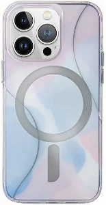 Apple iPhone 15 Pro (6.1) Kılıf Magsafe Şarj Özellikli Dalgalı Çizgi Desenli Coehl Palette Kapak - Mavi