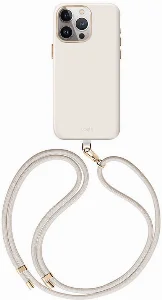 Apple iPhone 15 Pro (6.1) Kılıf Magsafe Şarj Özellikli Soft Pürüzsüz Yüzey Askı İpli Coehl Creme Kapak - Krem