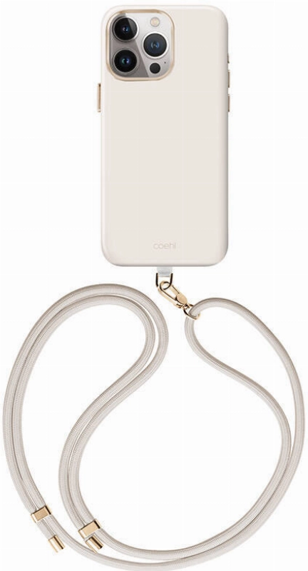 Apple iPhone 15 Pro (6.1) Kılıf Magsafe Şarj Özellikli Soft Pürüzsüz Yüzey Askı İpli Coehl Creme Kapak - Krem