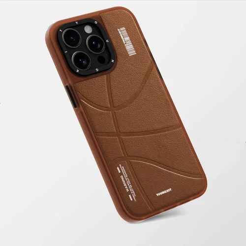 Apple iPhone 15 Pro Kılıf Magsafe Şarj Özellikli Youngkit Backboard Serisi Leather Kapak - Kahve
