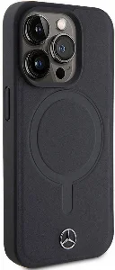 Apple iPhone 15 Pro (6.1) Kılıf Mercedes Benz Magsafe Şarj Özellikli Yumuşak Deri Orjinal Lisanslı Kapak - Siyah