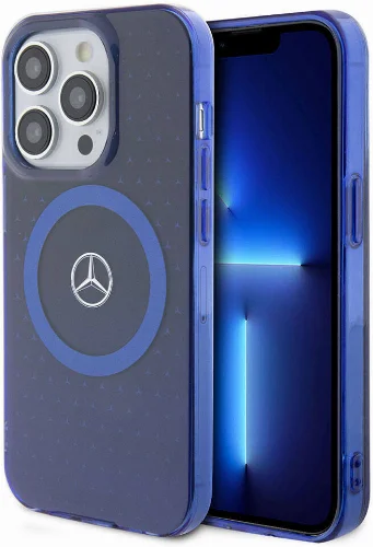 Apple iPhone 15 Pro (6.1) Kılıf Mercedes Benz Orjinal Lisanslı Magsafe Şarj Özellikli Çift Katmanlı Mavi Yıldız Desenli Kapak - Mavi