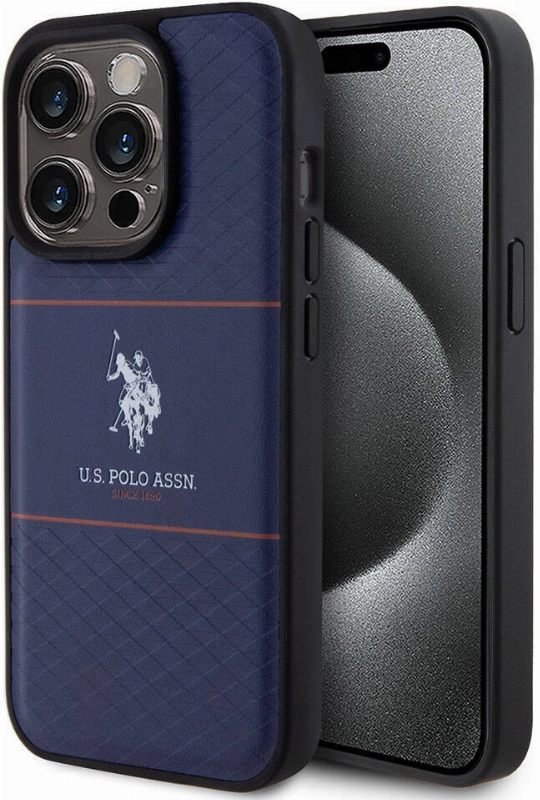 Apple iPhone 15 Pro (6.1) Kılıf U.S. Polo Assn. Orjinal Lisanslı Deri Şeritli Logo Dizayn Kapak - Lacivert