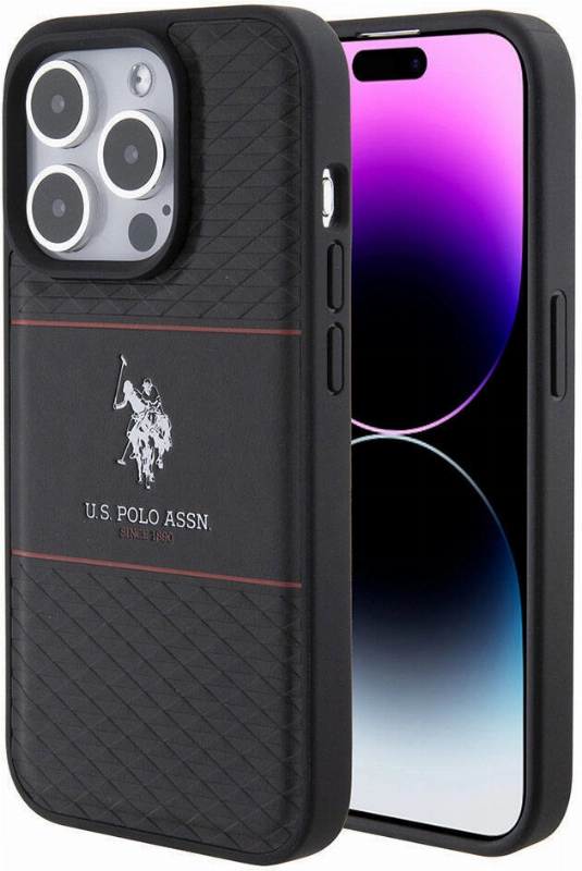 Apple iPhone 15 Pro (6.1) Kılıf U.S. Polo Assn. Orjinal Lisanslı Deri Şeritli Logo Dizayn Kapak - Siyah