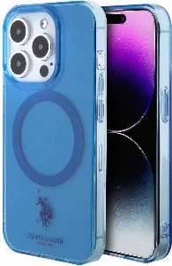 Apple iPhone 15 Pro (6.1) Kılıf U.S. Polo Assn. Orjinal Lisanslı Magsafe Şarj Özellikli Transparan Tasarım Kapak - Mavi
