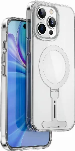 Apple iPhone 15 Pro (6.1) Kılıf Wiwu FYY-014 Magsafe Şarj Özellikli Alüminyum Alaşım Metal Standlı Şeffaf Kapak - Şeffaf
