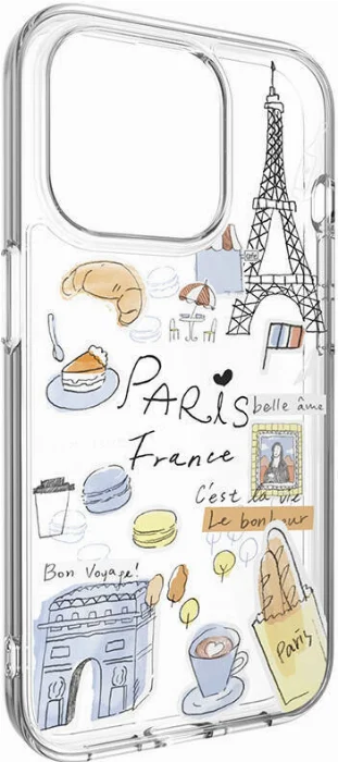 Apple iPhone 15 Pro Magsafe Şarj Özellikli Çizim Desenli Şok Önleyicili Şeffaf Switcheasy City-M Paris Kapak - Şeffaf